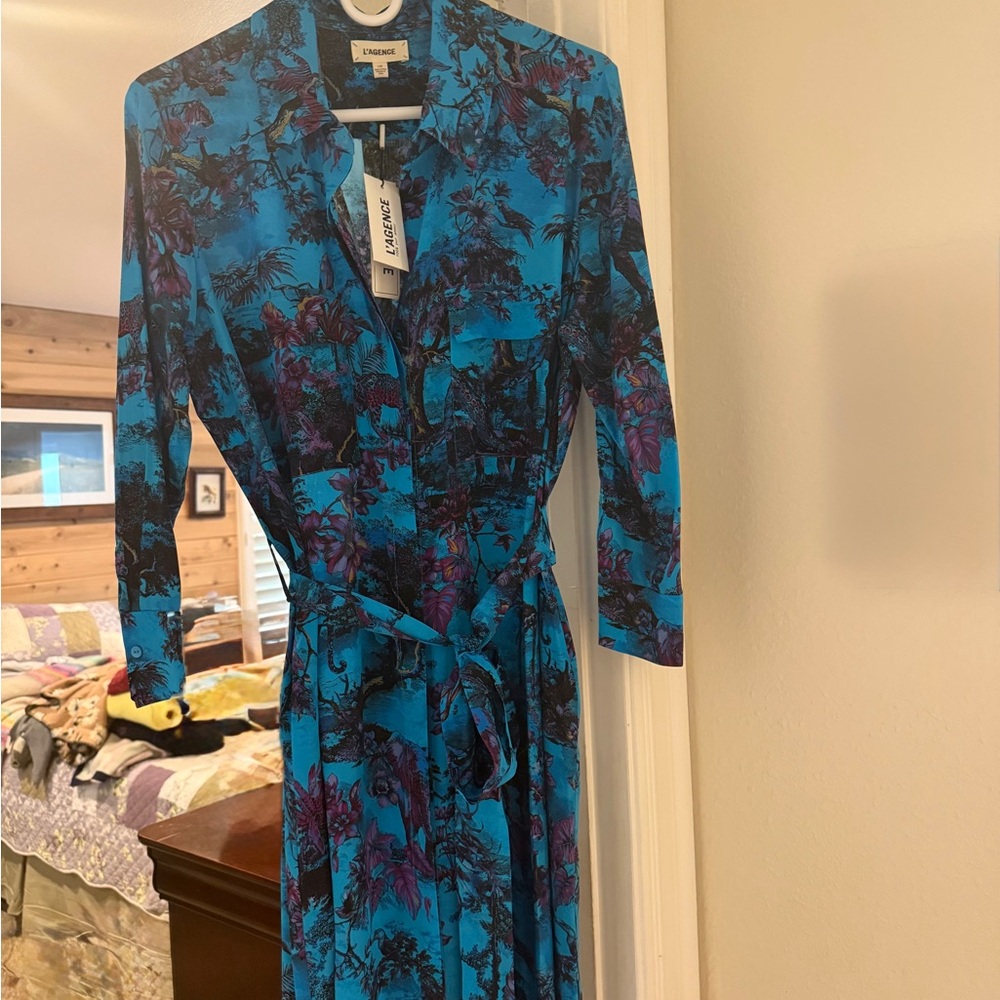 L'AGENCE Blue and Purple Long Sleeve Dress